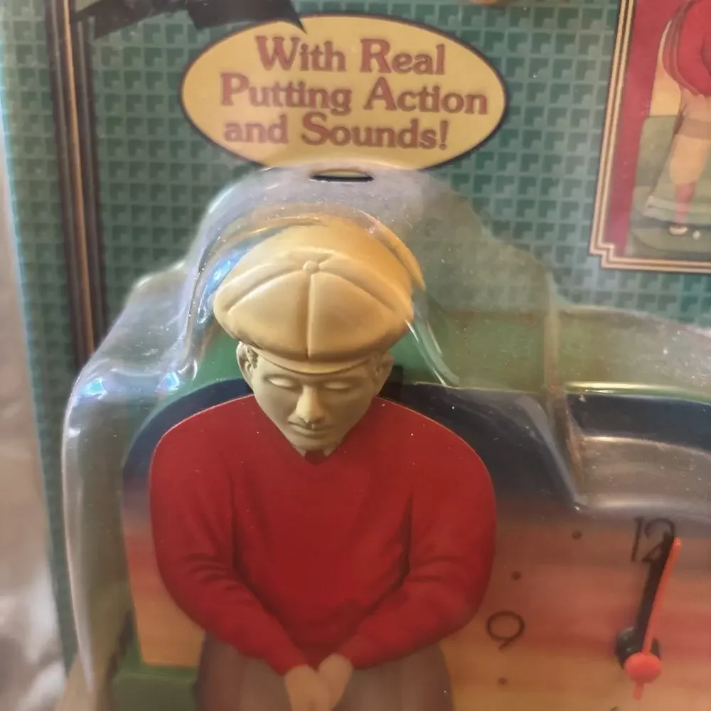 Vtg Golf Clock In Package Animated Figure 90s Novelty Gift For Golfers Dads
